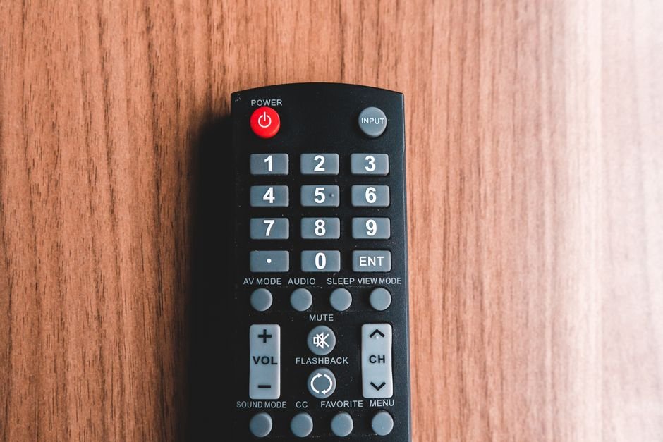 Nurse Delivers Baby Mid-Journey on Mumbai-Bound Duronto Express Top view of plastic remote control with rows of buttons representing power and mute symbols on brown background