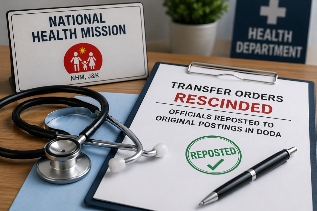 NHM, Health Department Repost Officials to Original Postings in Doda’s Thathri; Earlier Transfer Orders Rescinded NHM, Health Department Repost Officials to Original Postings in Doda’s Thathri; Earlier Transfer Orders Rescinded