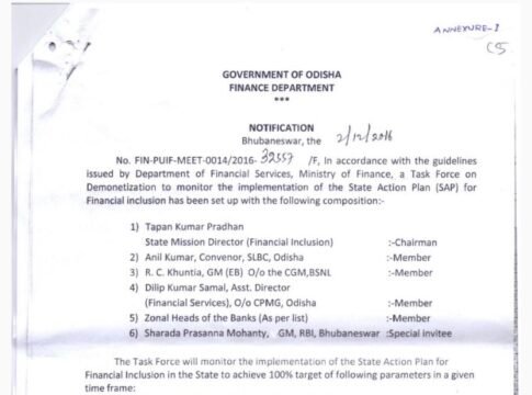 A Task Force was formed under the chairmanship of Dr Tapan Kumar Pradhan on to handle the financial crisis triggered by Demonetisation of High Value Notes in India in November 2016. This is a photogr…