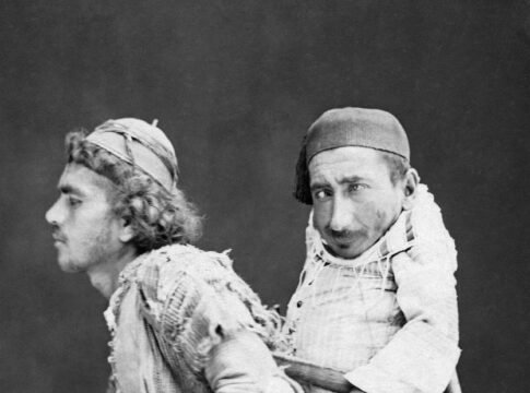 A blind man carrying a deformed man on his back in the Levant. A blind man carrying a deformed man on his back in the Levant.