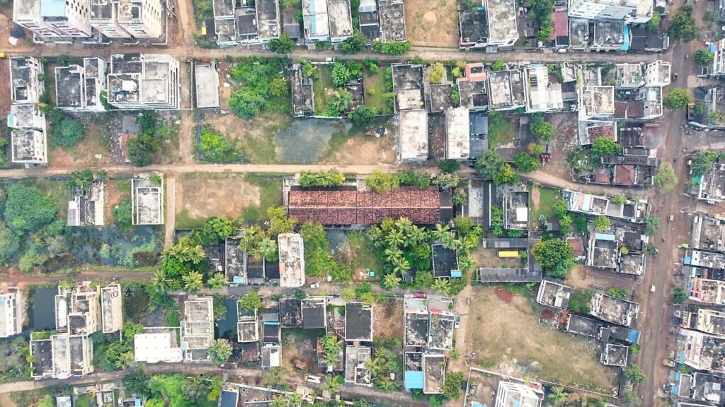 Aerial view of Siddhartha school and its vicinity in Tangellamudi, Eluru