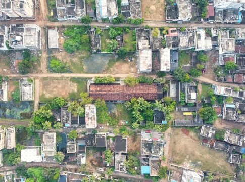 Aerial view of Siddhartha school and its vicinity in Tangellamudi, Eluru