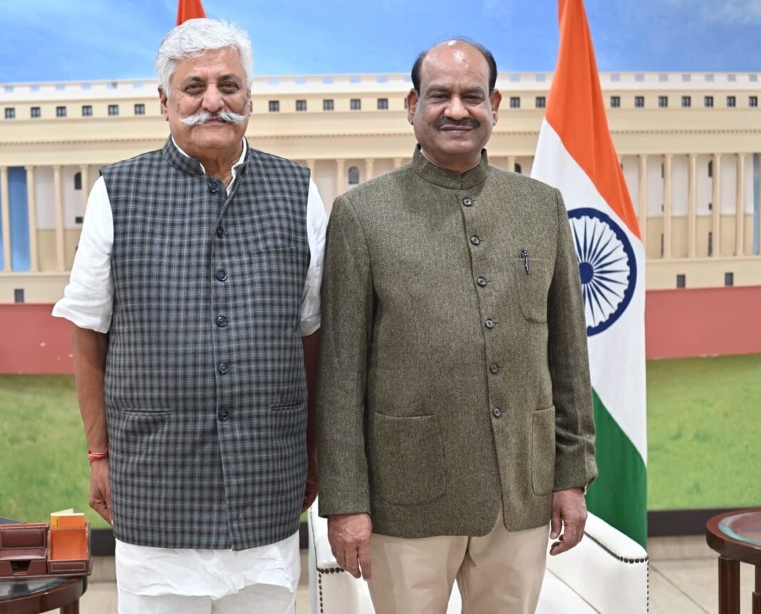 Delhi: Speaker Seeks Proposal for Parliament’s Makar Dwar Porch Amid Monsoon Woes Bala Ram Choudhary with Lok Sabha Speaker Om Birla
