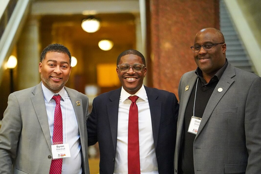 David Crowley Secures Democratic Nod for Wisconsin Governor in Upset Primary Win Byron Marshall, David Crowley, George Beldsoe at Black Advocacy Day at the Capitol, Madison, WI 022626