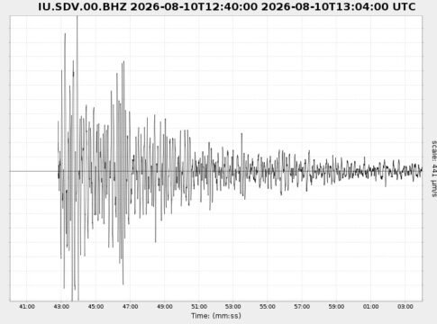 This seismogram is from the Santo Domingo seismic station in Venezuela. The noise is from a magnitude 7.4 earthquake in western Colombia. The quake hit at 7:34 AM, local time, on 10 August 2026. The …
