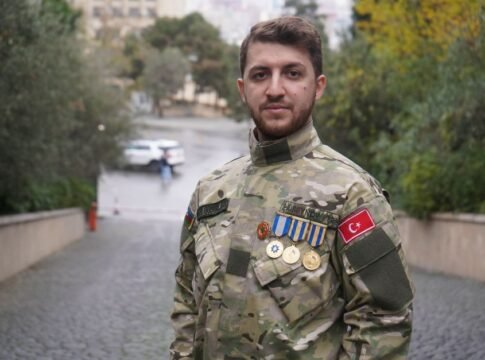 A military officer proudly wearing a uniform with medals in Baku, Azerbaijan. A military officer proudly wearing a uniform with medals in Baku, Azerbaijan.