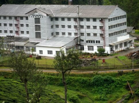 A scenic view of a tea factory amidst lush greenery in Valparai, Tamil Nadu, India. A scenic view of a tea factory amidst lush greenery in Valparai, Tamil Nadu, India.
