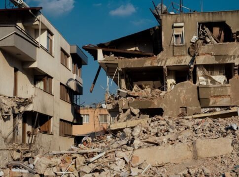 Damaged buildings from earthquake in Antakya, Turkey. Structural collapse and debris. Damaged buildings from earthquake in Antakya, Turkey. Structural collapse and debris.