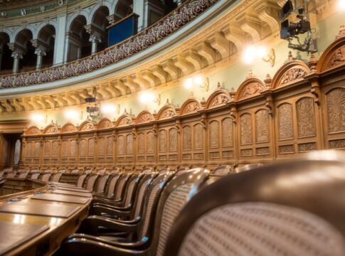 Interior view of the elegant Swiss Parliament council chamber in Bern, Switzerland. Interior view of the elegant Swiss Parliament council chamber in Bern, Switzerland.