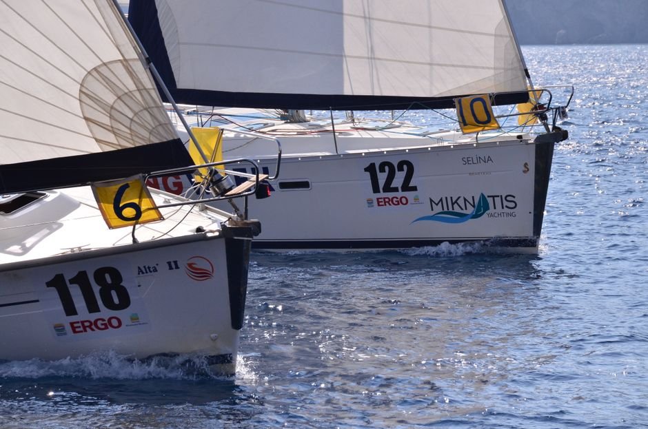 Tamil Nadu Youngsters Excel at FOTNA Sailing Cup 2024 Sailboats with numbered sails competing in a vibrant ocean race under clear skies.