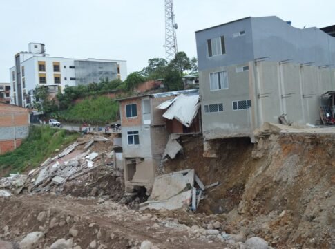 Severely damaged urban buildings after a landslide in Mocoa, Colombia, showcasing destruction. Severely damaged urban buildings after a landslide in Mocoa, Colombia, showcasing destruction.
