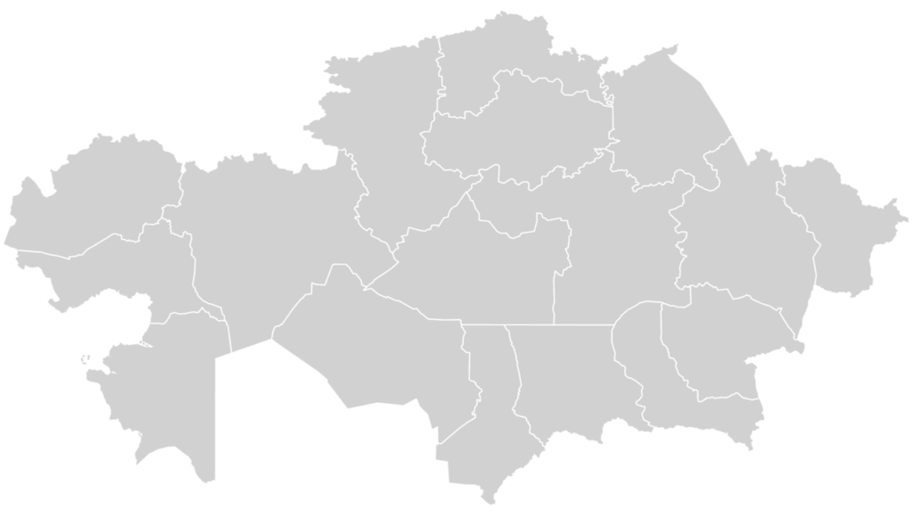 A blank map of the Kazakhstan. Uses the Albers projection.