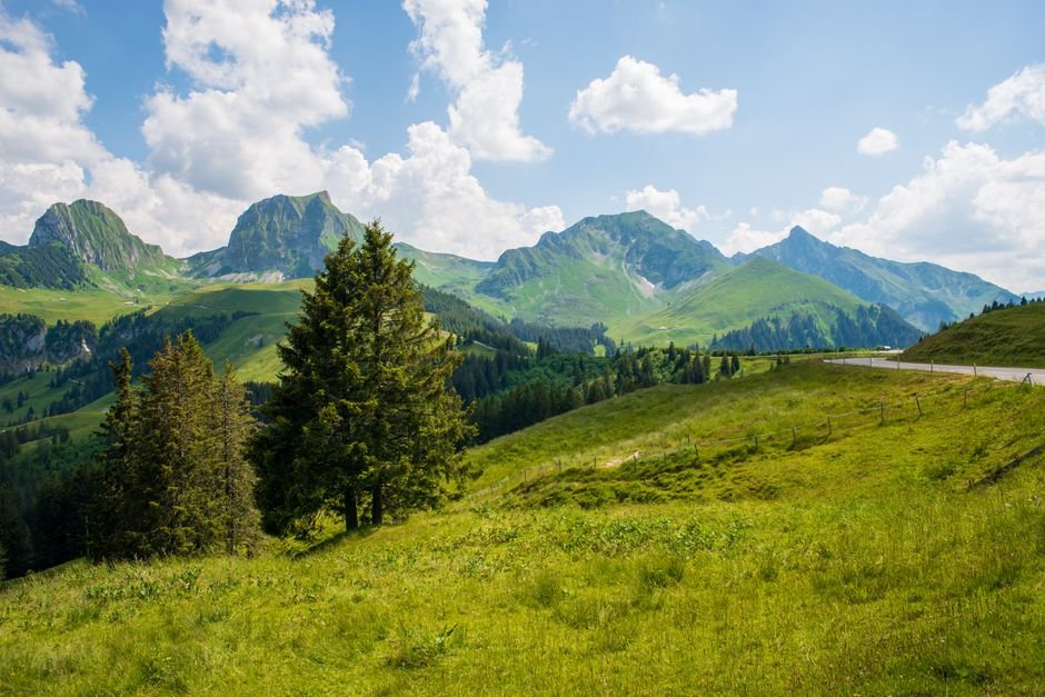 Heidi Klum’s Halloween Costume Legacy: A Look Back Before the 2024 Reveal Breathtaking view of lush green Swiss Alps in Rüeggisberg under a bright summer sky.