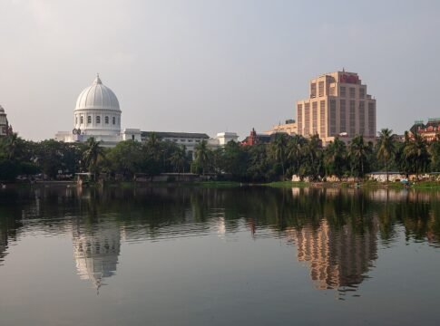 General Post Office and Reserve Bank of India buildings as seen from Lal Dighi (Red Pool), Kolkata, Calcutta, West Bengal, India.