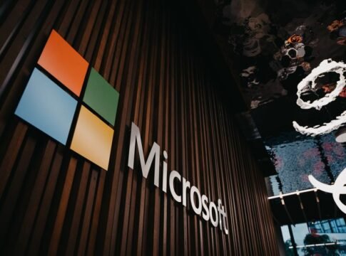 Interior view of Microsoft office with logo on wooden wall in Brussels, Belgium. Interior view of Microsoft office with logo on wooden wall in Brussels, Belgium.