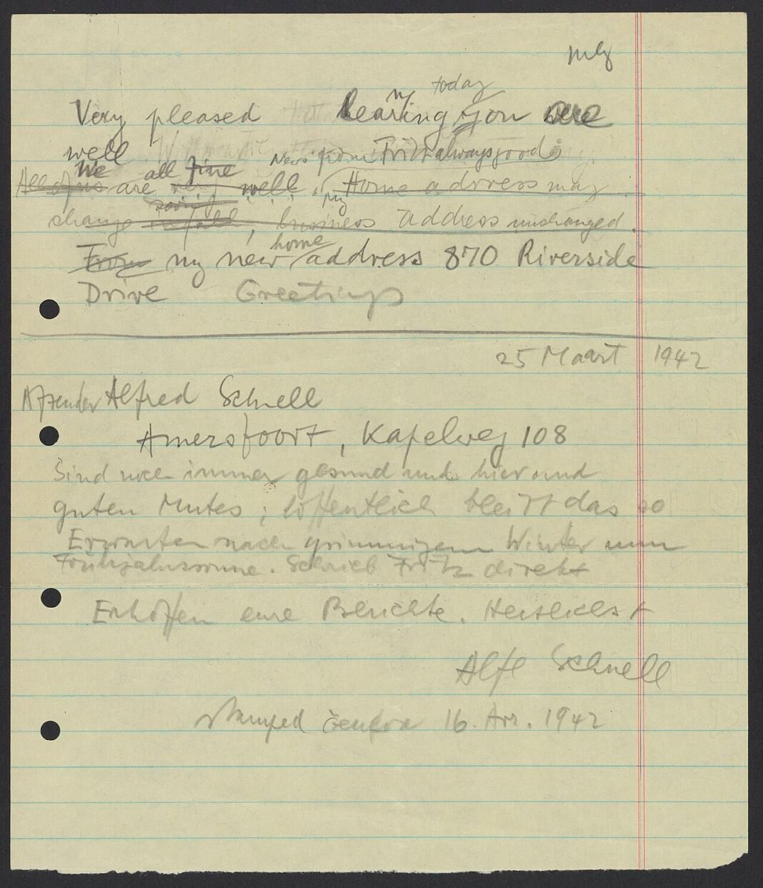 Documentary ‘Perfect Road’ Explores Nomadic Cyclist’s Quest for Freedom and Grueling Challenges Note containing drafts of Red Cross messages sent between Max Bredig (1902-1977) and his former colleague and friend, Alfred Schnell (1900-1944), in the spring of 1942. Schnell and his wife, Eva, fle…